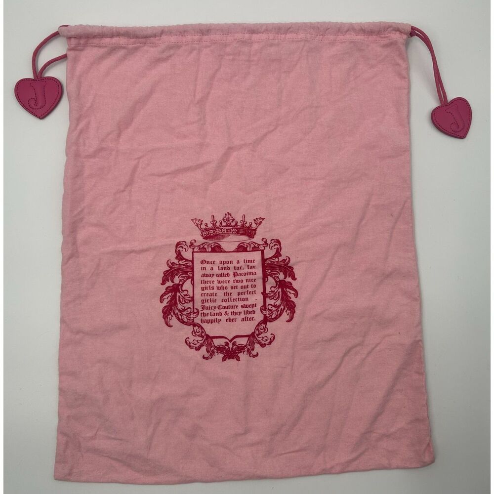 Vintage Juicy Couture Y2K Pink Draw String Dust Bag Leather Hearts 22 x 18